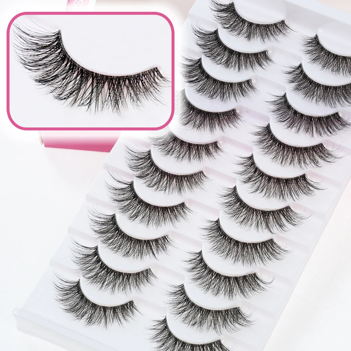 Xuanfeiwu Dense Natural Stage Performance Makeup Tool Artificial Eye Tail Elongated Transparent Stem ขนตาปลอมทั้งชิ้นกาวติดด้วยตนเอง 5D สเตอริโอขนตา