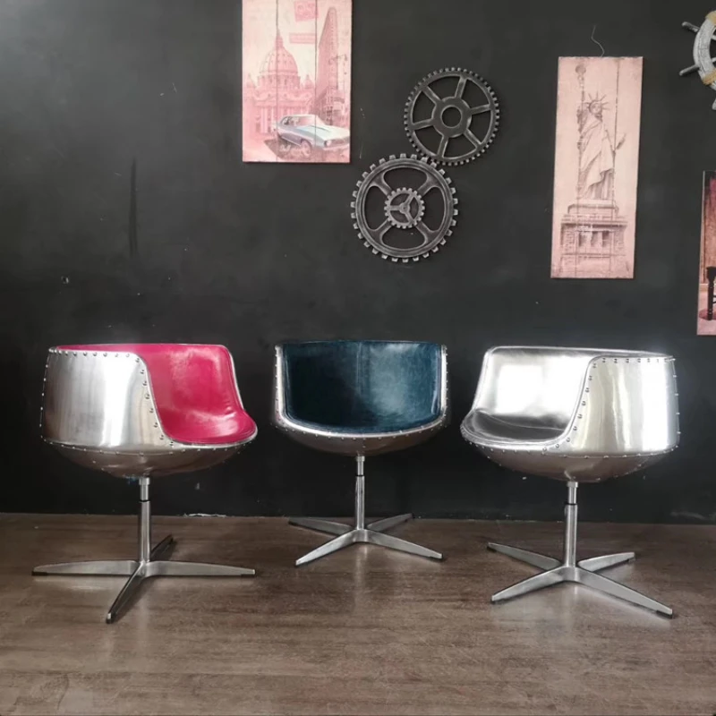 Retro industrial style aluminum leather rivet metal fiberglass glass chair cafe bar casual dining chair meeting chair