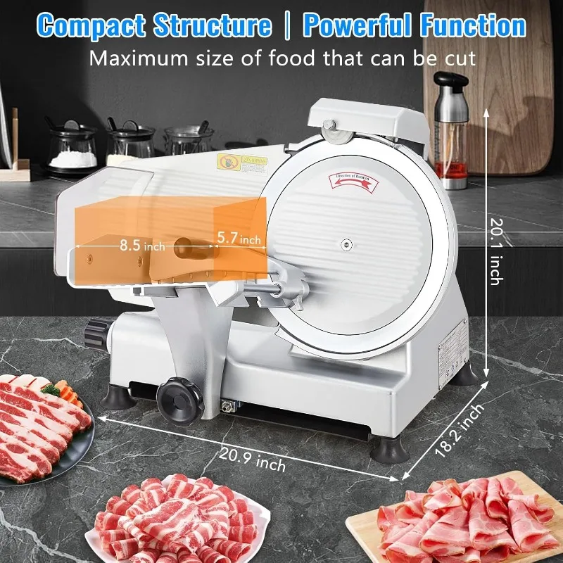 240W Meat Slicer, Electric Food Slicer with 10" Round Blade and Built-in Sharpening Stone, Adjustable Thickness Meat Slicer