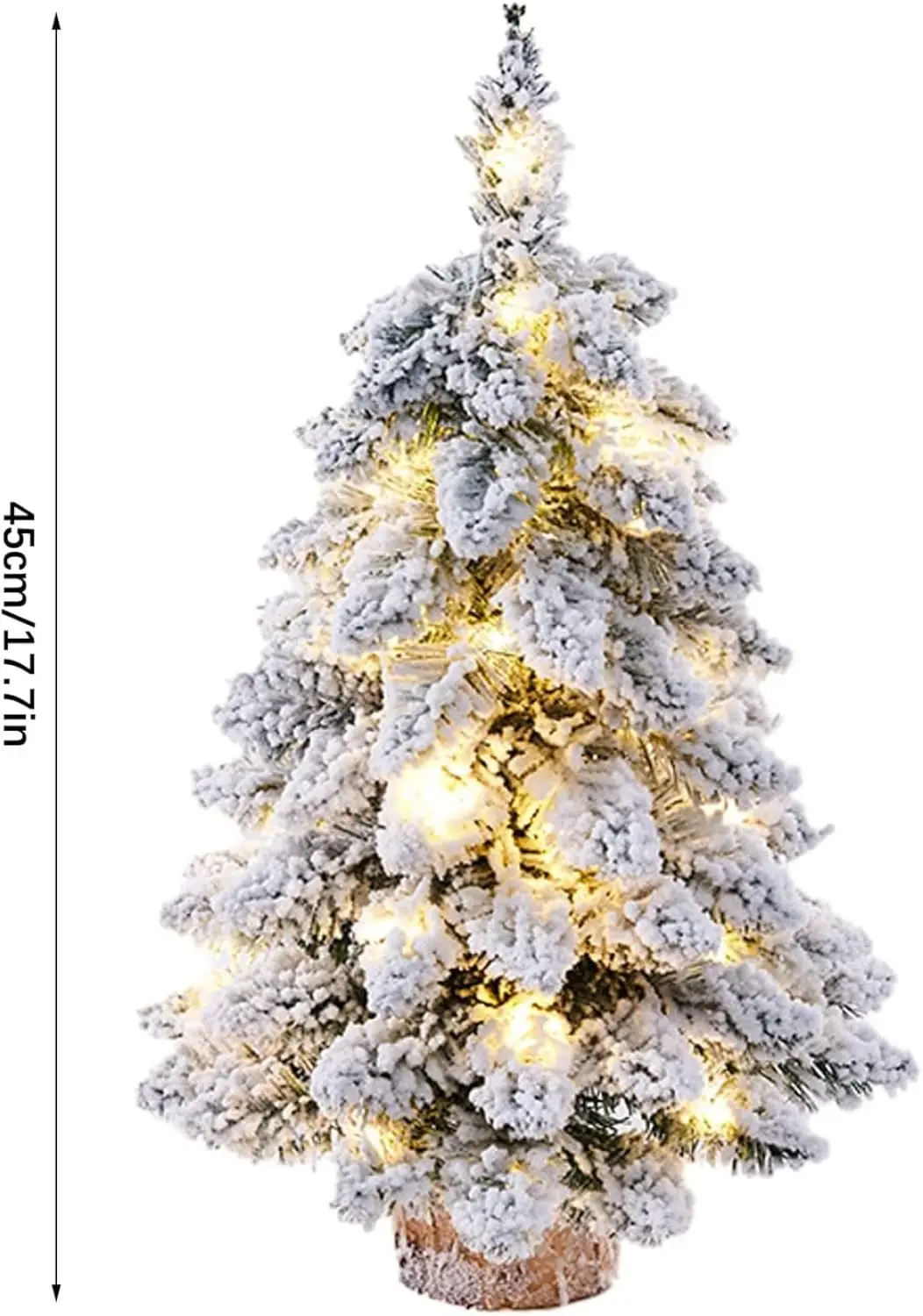 

18-Inch White Snowflake LED Lighted Artificial Christmas Tree with Wooden Base, 45 cm PVC Mini Pine Tree, Battery Operated 3 AA