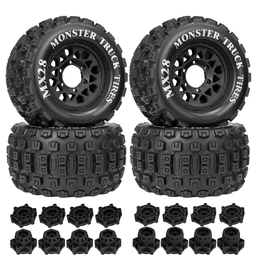 4 szt. opon 128mm 1/10 Monster Stunt Truck, 12mm i 14mm Hex do TRXS MAXX ARRMA Granite KRATON Outcast Tamiya Losi Redcat
