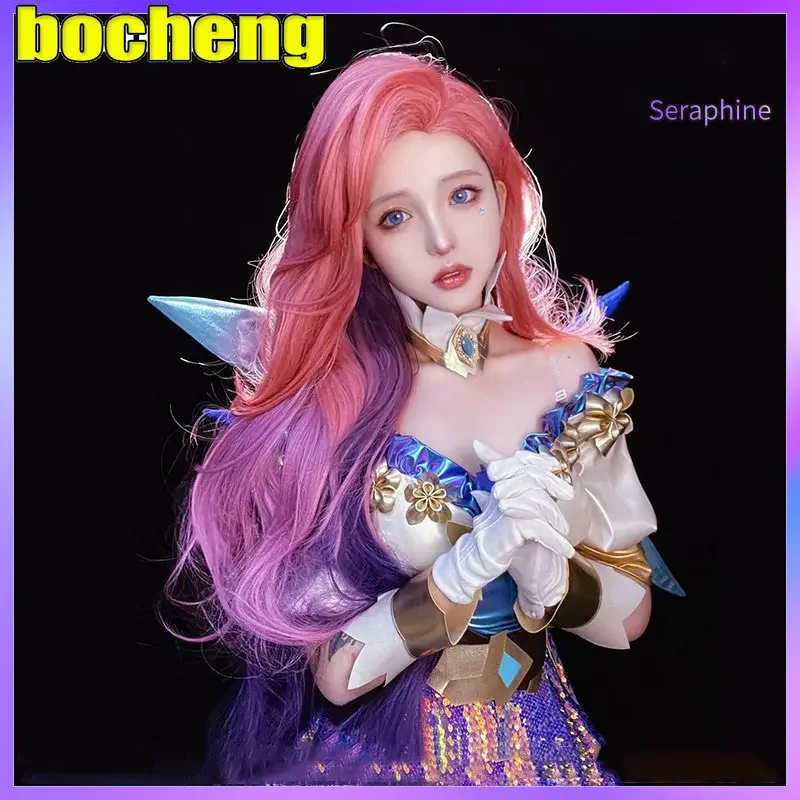 Game lol singer Seraphine cosplay costume shiny original skin Seraphine sexy dress costumes clothes