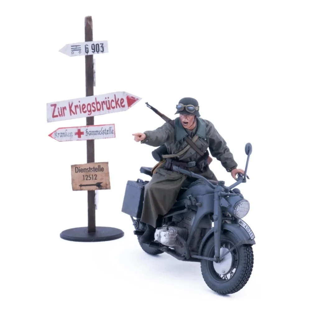 Maßstab 1:35 WWII Deutsche Motorradfahrer Harzfigur Militär Kampfszene Unbemalt 3D-Druck Modell Sammlung DIY Spielzeug