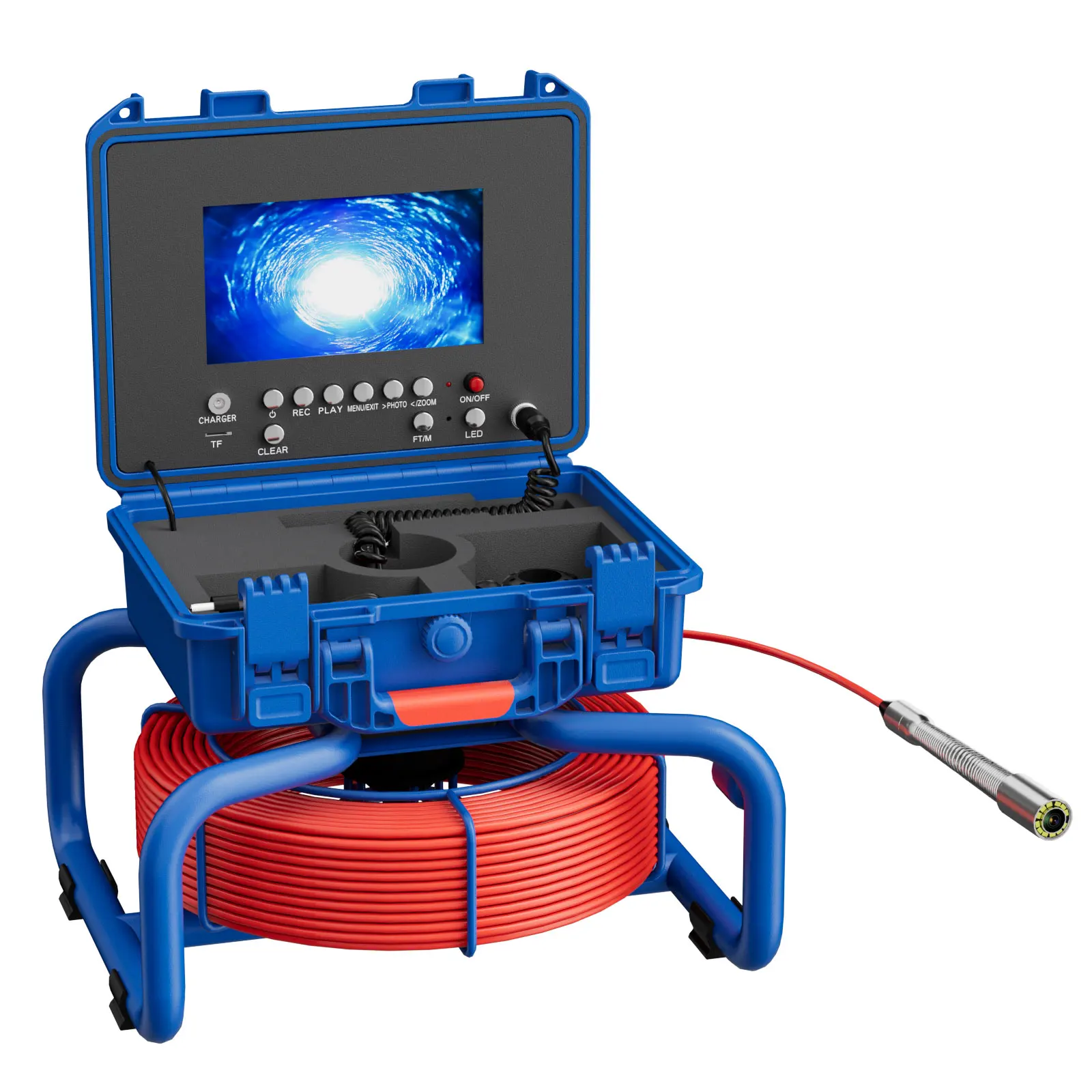 Sewer Pipe Inspection Camera 7inch Drain Sewer Pipeline Industrial Endoscope DVR Video Recording 20/30M Cable with Meter Counter