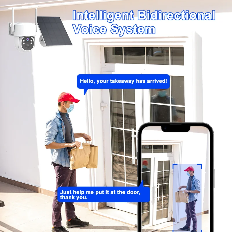 Wi-Fi PTZ Уличная беспроводная IP-камера на солнечной энергии 4MP HD Встроенный аккумулятор Длительный срок службы батареи Приложение Двустороннее аудио и ночное видение