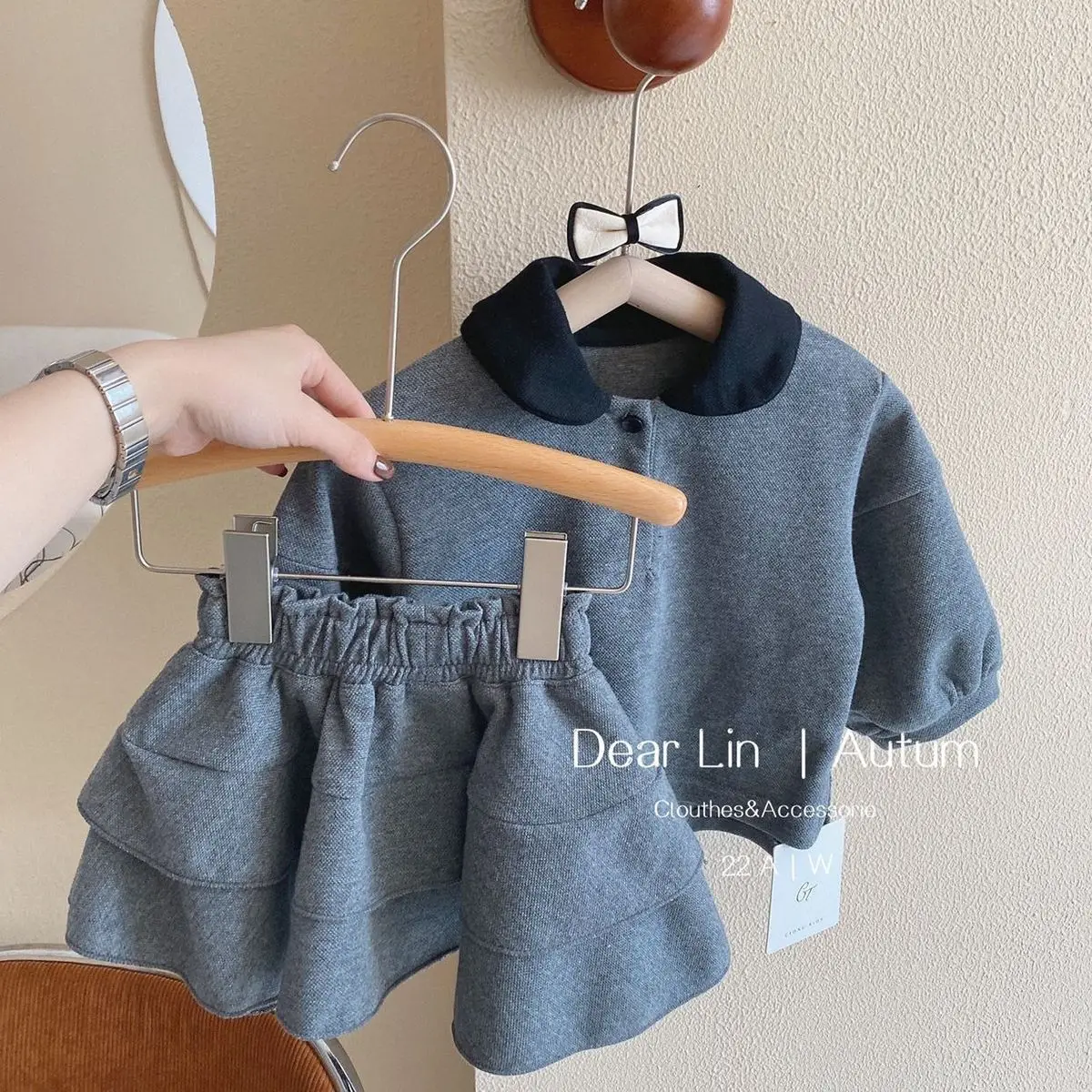 

Spring and Autumn Girls' Clothing Set Fashion New Style Children's Doll Collar Top Half Skirt Two Piece Set Korean