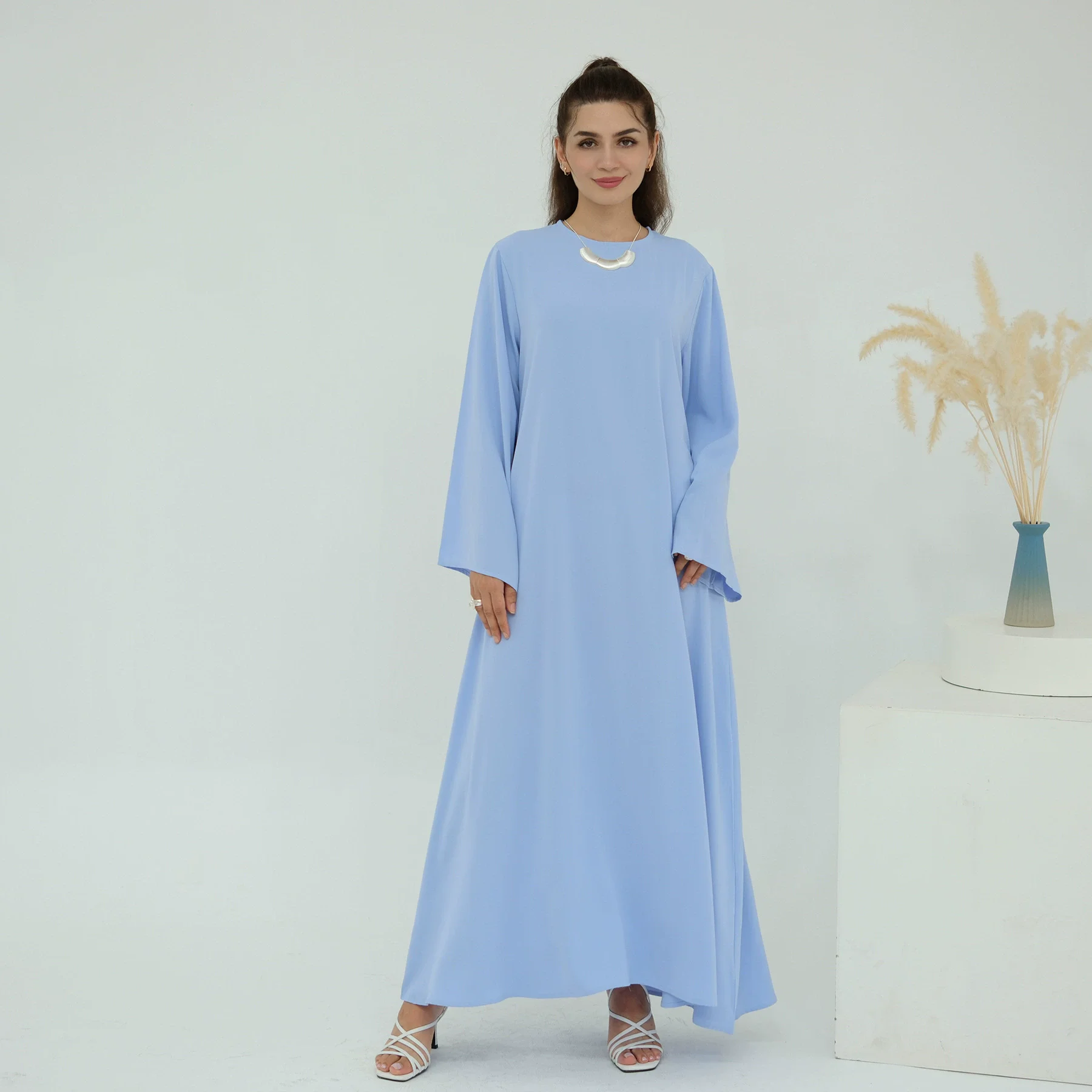 Jesienna sukienka letnia damska muzułmańska abaja sukienki hidżab eleganckie długie rękawy typu lampion maxi szata codzienna luźna sukienka bez rękawów