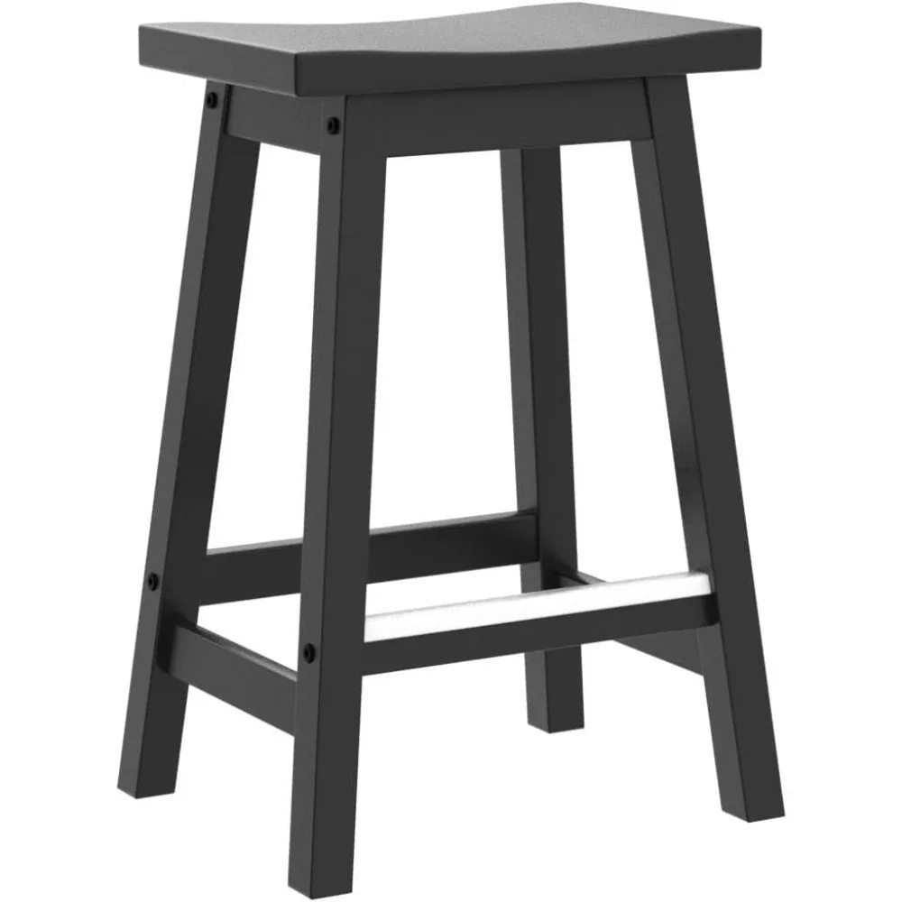 工業用木製サドルスツール 2個セット、高さ24インチ、フットレスト付き、キッチン、バー、レストラン、家庭用ダイニング用