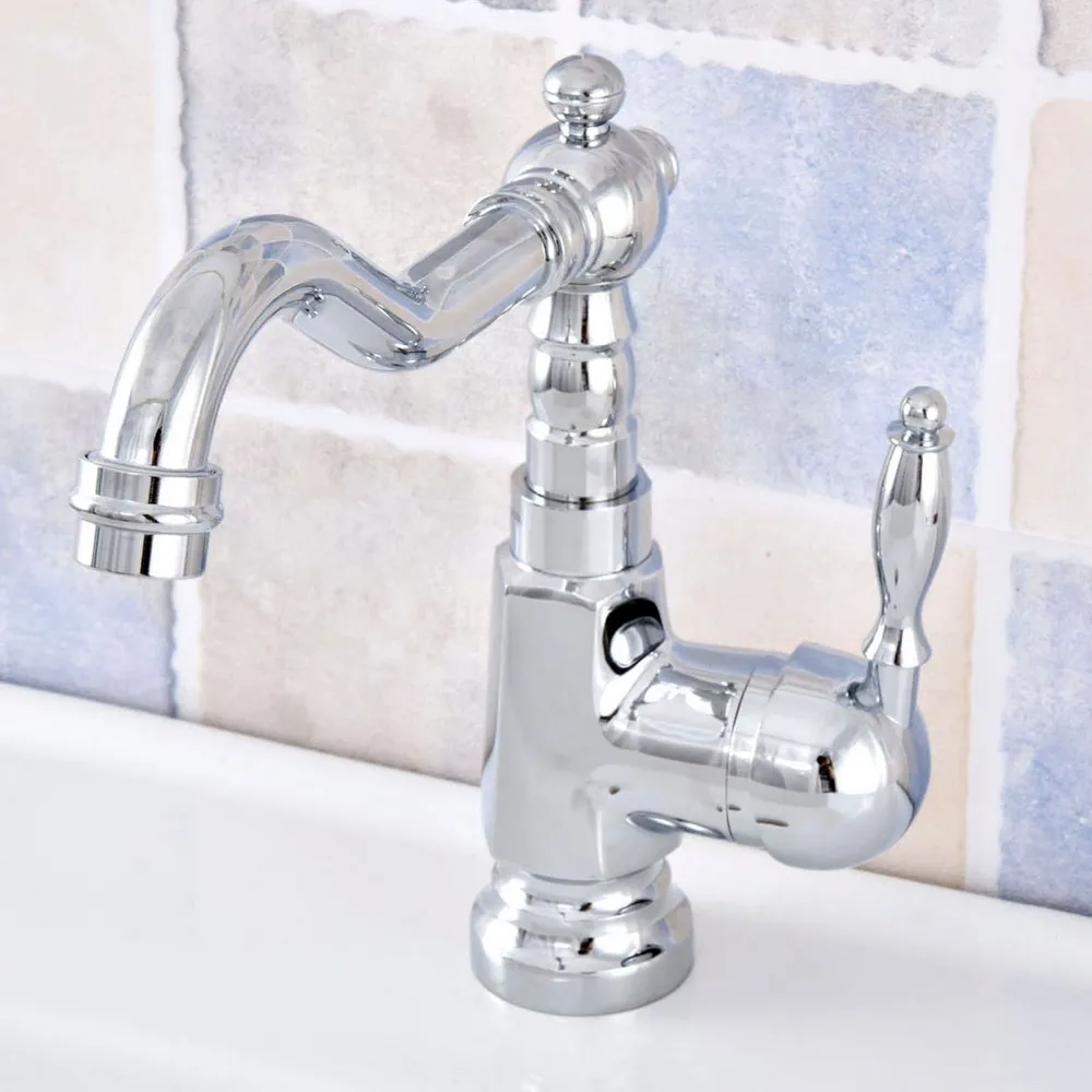 

Polished Chrome Brass Single Handle/Hole Kitchen Bar Bathroom Sink Faucet Swivel Spout Basin Cold Hot Water Taps 2sf644