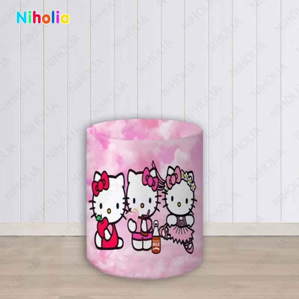 Фон Hello Kitty розовое украшение для первого дня рождения девочки фотографический фон цилиндрическая Крышка круглый детский душ студийный Декор