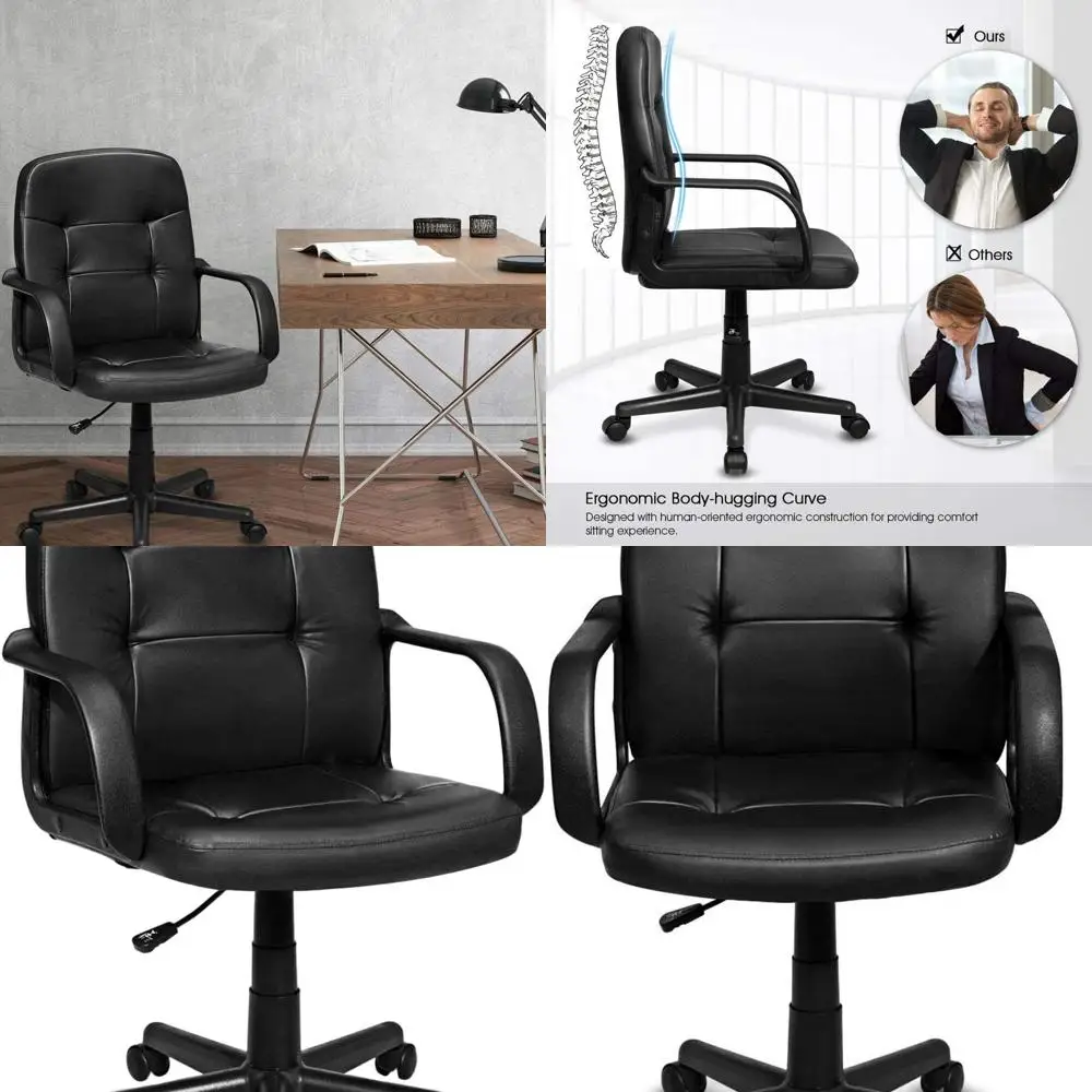 

Executive Chair Mid Back Office W/Arms and Swivel Wheels, Ergonomic PU Leather for Home Office Use Computer Desk Task Chair