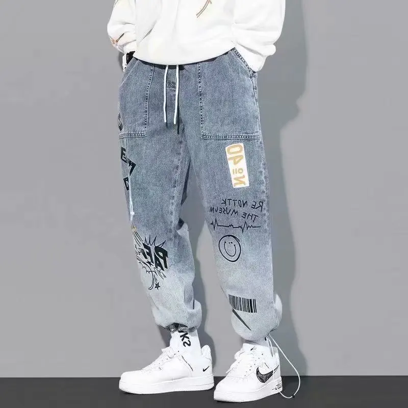 2023 Fashion Men\'s Cargo Pants Casual Elastic Hip Hop Jeans Trend Streetwear Jogging Waist Clothing Trousers