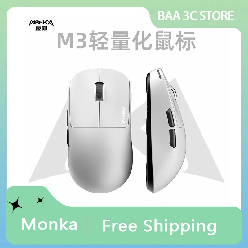 

Monka M3 Gamer Mouse 3 Mode 2.4G Bluetooth Wireless Low Latency Paw3395 Lightweight Ergonomics Design Computer Office Accessory