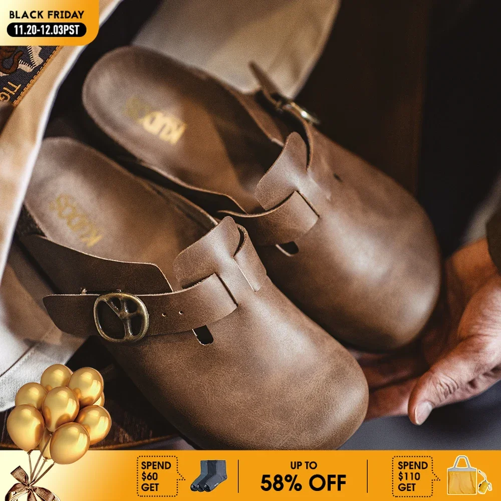 maden-メンズ-ヴィンテージ-ブラウン-クレイジー-ホース-レザー-ミュール-調節可能なスライドオン-シューズ-厚いコルクソール-カジュアル-スリッパ-春用