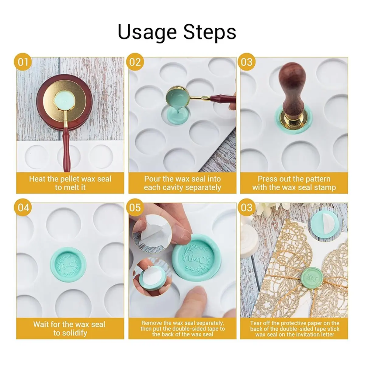 Wax Seal Mold Kit, Silicone Mat for Wax Seal Stamp, 100 Pcs Double Sided Adhesive Wax Seal Stickers