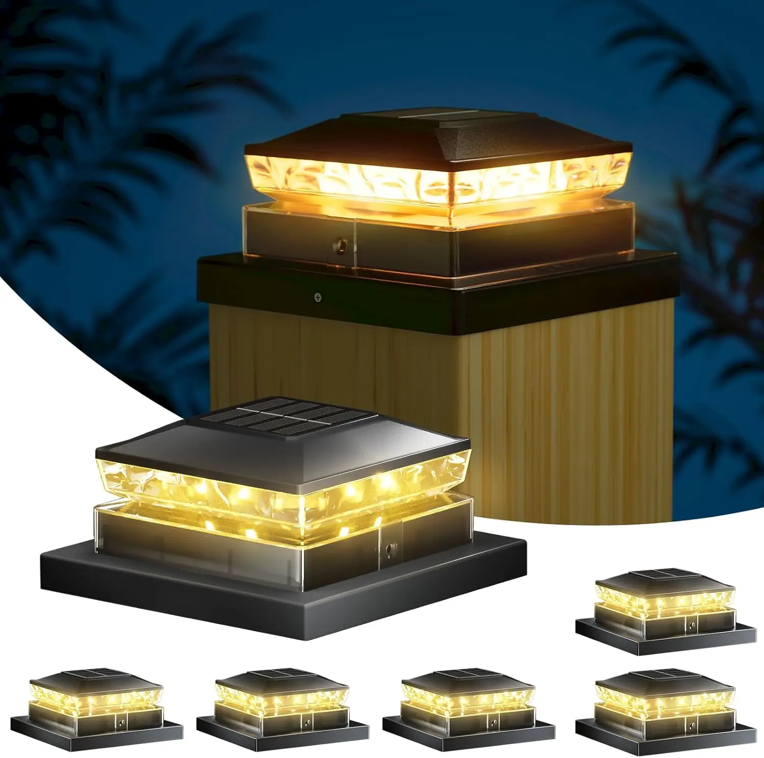 Solar-Pfostenkappenleuchte, 6er-Pack, wasserdichte IP65-Außenleuchten für Deck, Garten, Terrasse – warmweiß, passend für 3,5 x 3,5, 4 x 4, 5 x 5 Holz/Vi