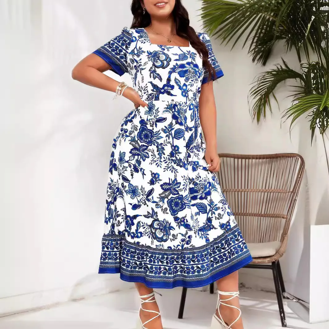 Plus Size Kleider Dame elegante schicke bedruckte Kleid Frauen Mode lässig hohe Taille Kleid Streetwear Frühling Sommer