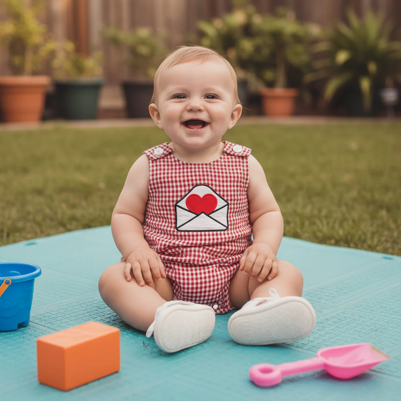 

Infant Baby Clothing Valentines Plaid Romper Cute Envelope Heart Embroidery Sleeveless Jumpsuit Newborn Clothes