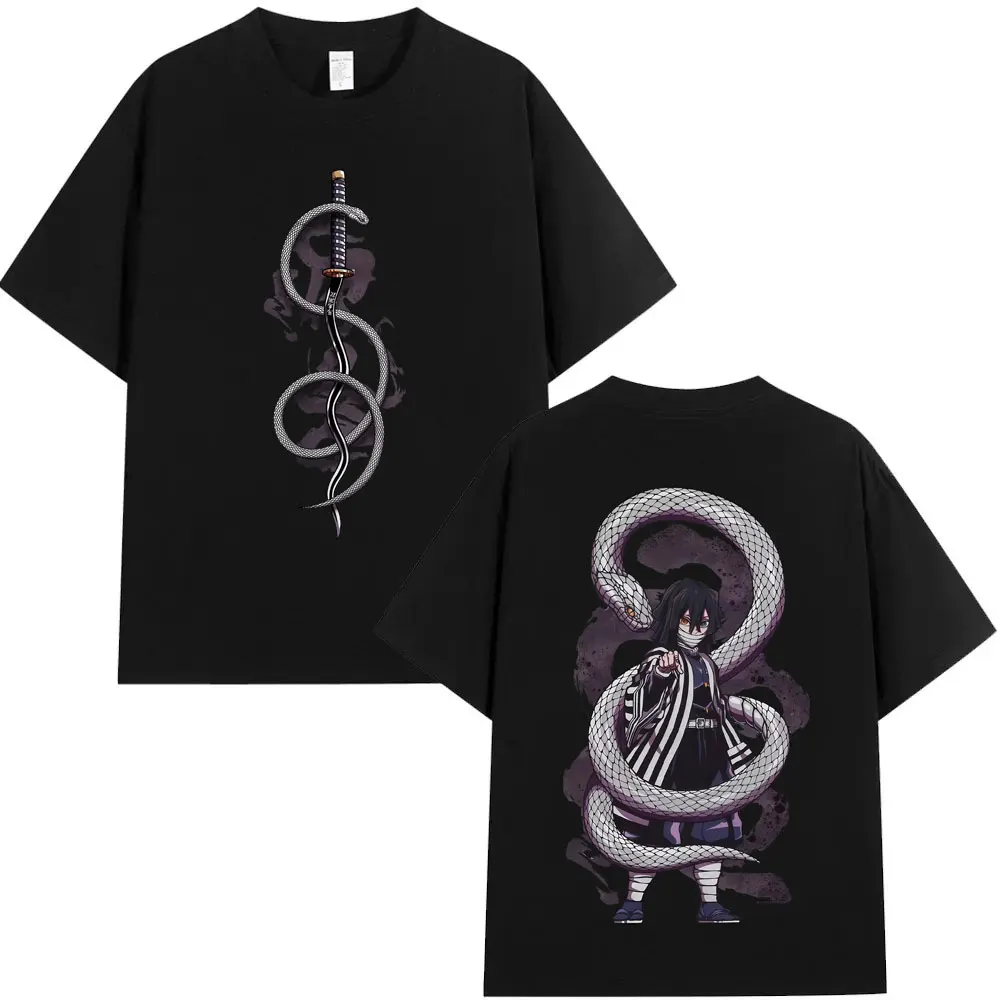 Camisetas de Anime Demon Slayer Serpent Hashira Iguro Obanai, ropa para hombres y mujeres, camisetas de manga corta de gran tamaño, ropa de calle