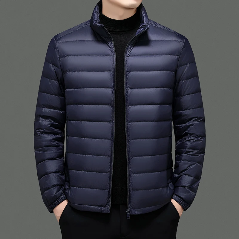 

Autumn Winter Lightweight Down Jacket Men Stand Collar Smart Casual White Duck Down Coat Male Solid Warm Fashion Outwear Jackets