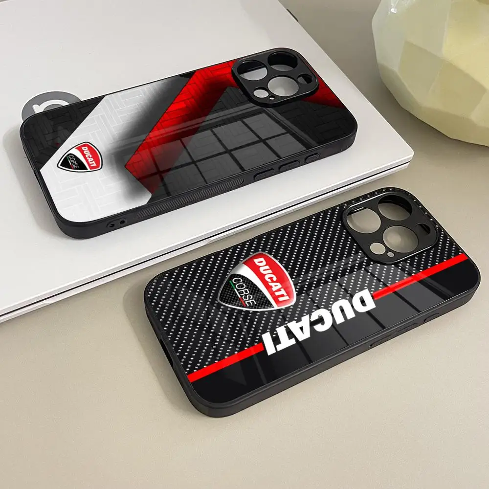 Coque de téléphone en verre trempé pour iPhone 16 17 13 14 12 15 11 Pro Max Plus Mini XR SE2020, course de moto D-Ducaties