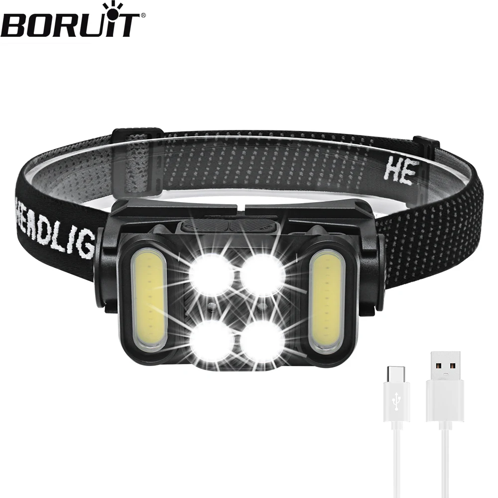 

Головной фонарь BORUiT с датчиком освещенности 18650, Головной фонарь с монолитным блоком светодиодов 5, Головной фонарь с регулируемой яркостью, водонепроницаемый Головной фонарь для походов