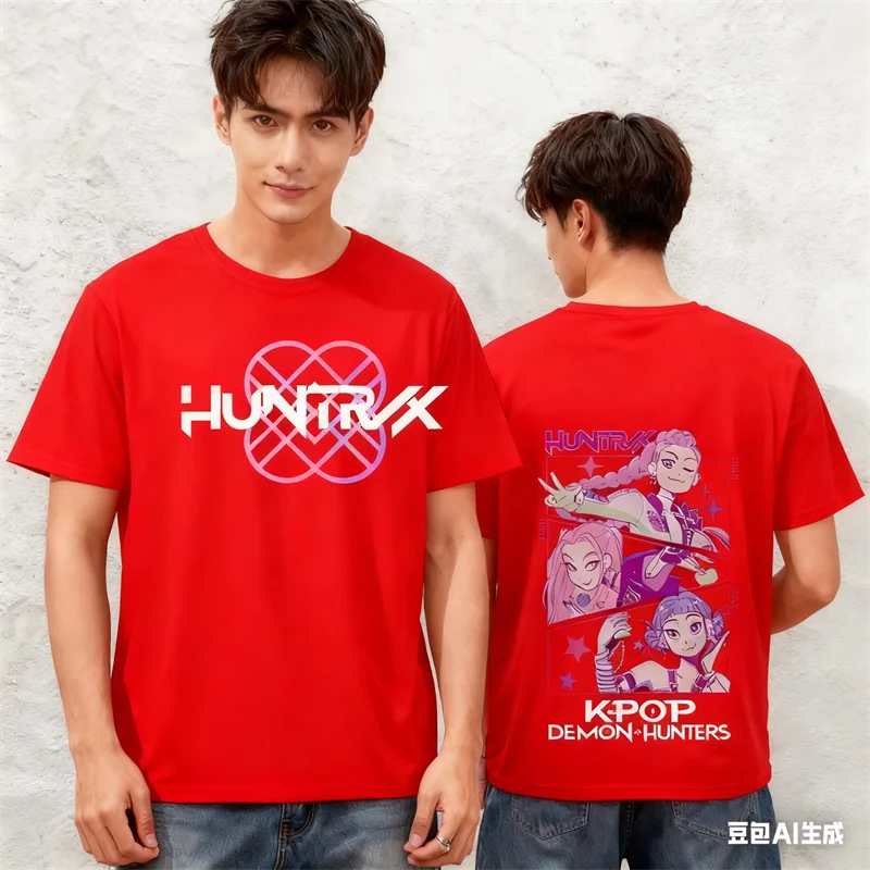 Fashion Kpop Demon Hunters Pattern Couple Outfits 3D Printed Crew Neck Short Sleeve Tops Trend Hip Hop Harajuku Unisex Clothing - Image 4