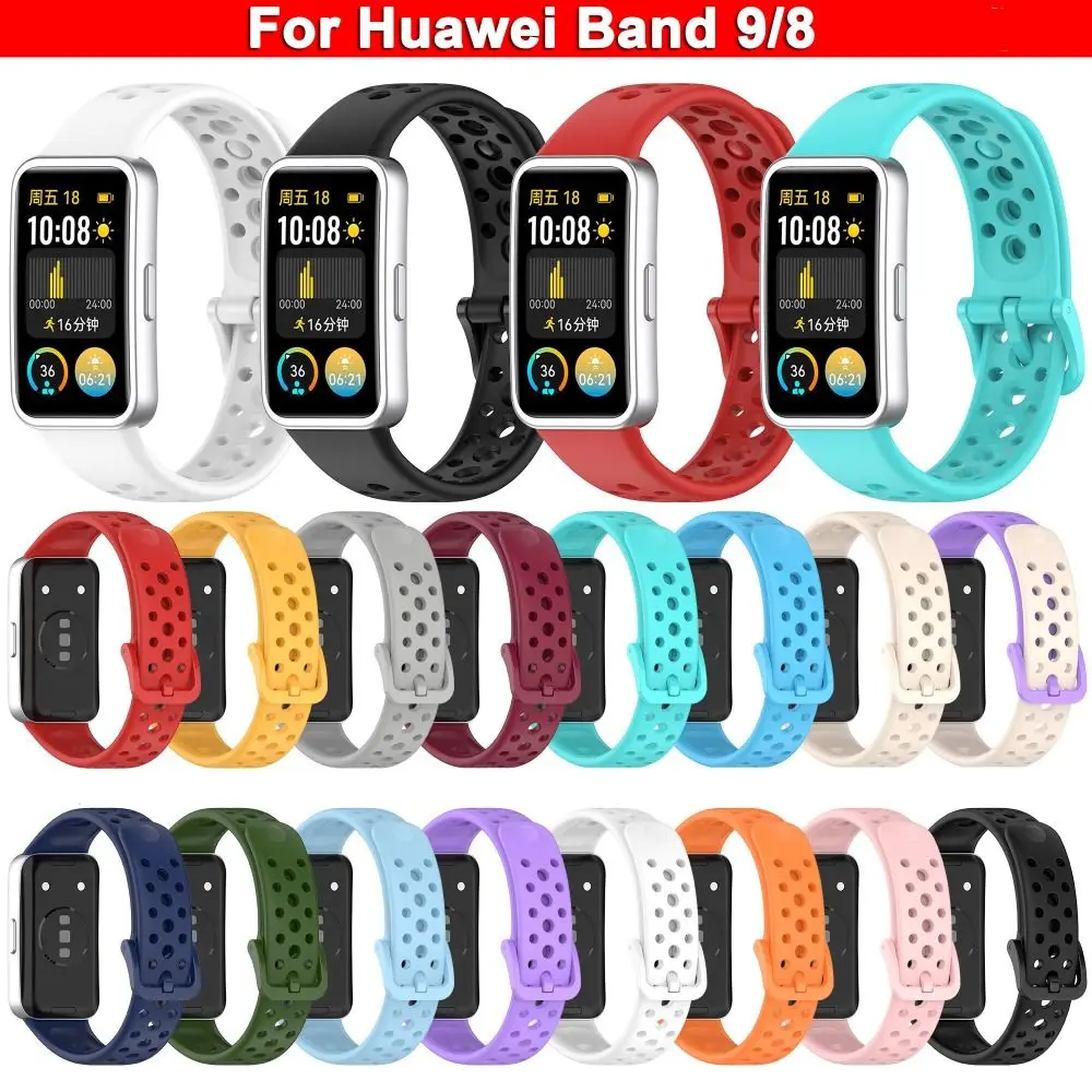 Respirável substituição Silicone Strap para Huawei, pulseira, pulseira, pulseira inteligente, Band 9, 8