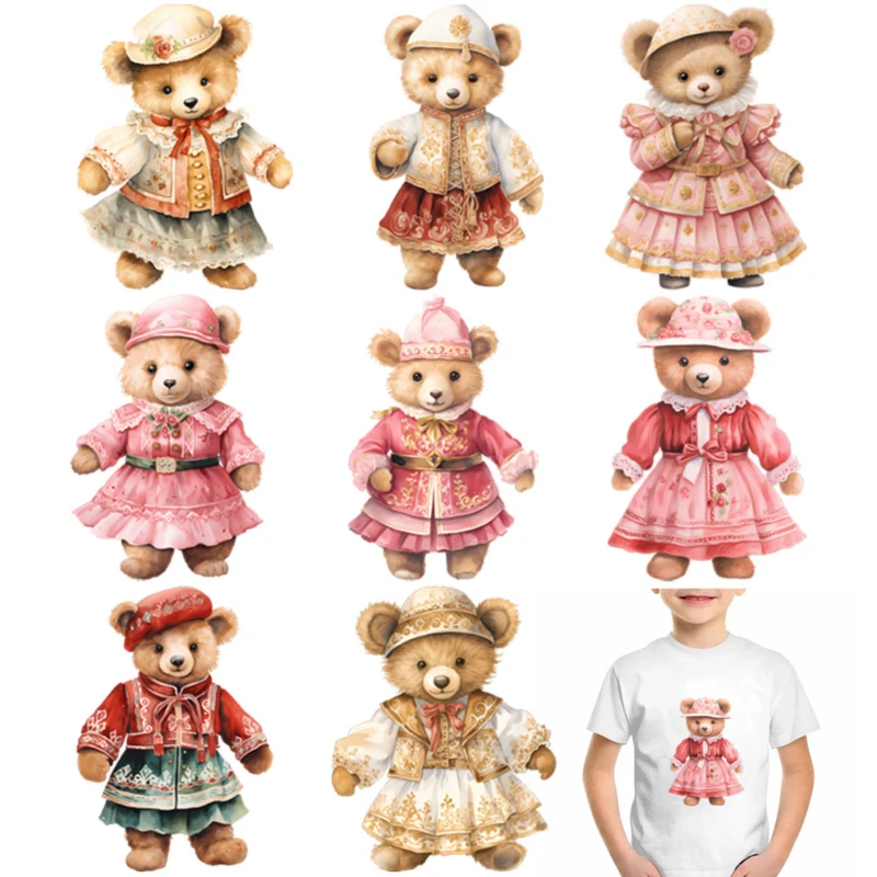 20cm Pink Cartoon Little Bear Princess Cute Children's Clothing Heat Transfer Printing DTF Patch Ironing on T-shirt Hat Washable
