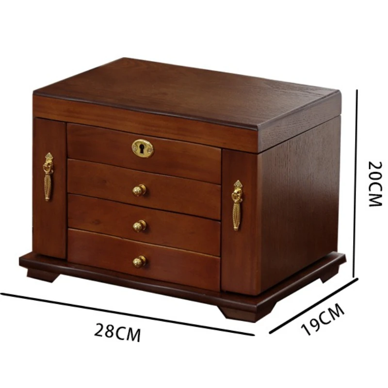 나무 보석 보관 상자 거울 잠금 보석 상자 대형 팔찌 목걸이 보석 보관 케이스 귀걸이 반지 팔찌 주최자