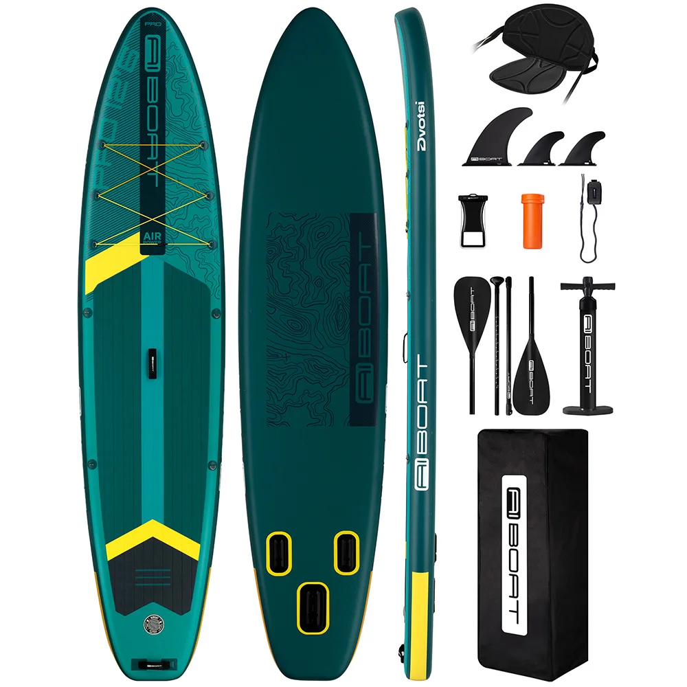 AIBOAT Green Pro SUP Wasserdichtes Aufblasbares Paddleboard 12'6"x33"x6'' für Erwachsene Stehender Stil Aquatisches Angelboard mit Zubehör SUB