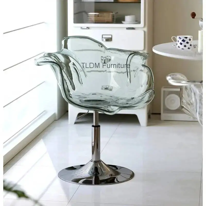 

Nordic-style Transparent Bar Stools, Luxurious Height-adjustable Design, Creative Petal-shaped Chair with Plastic Backrest.