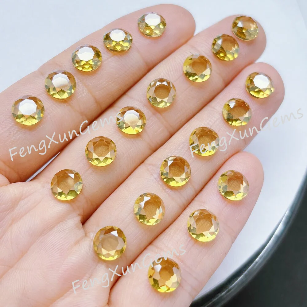 5A Quality 5~7mm Olive Yellow  Round  Flat bottom facet Cut AAAAA Loose CZ Stone Cubic Zirconia Gemstone CZ Gemstones