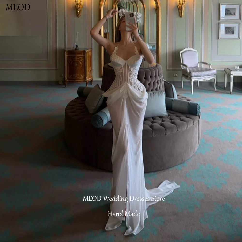 MEOD Chiffon A-Linie Brautkleider Braut Neckholder Spitze Elegante Vestidos De Novia Formelles bodenlanges rückenfreies Kleid Maßgeschneidert