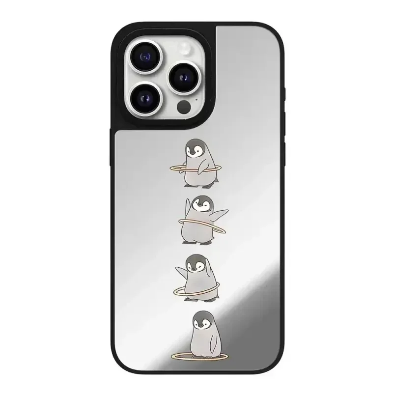 Penguin Cartoon Mirror iPhone 11 12 13 14 15 16 Pro Max custodia protettiva per iPhone con MagSafe