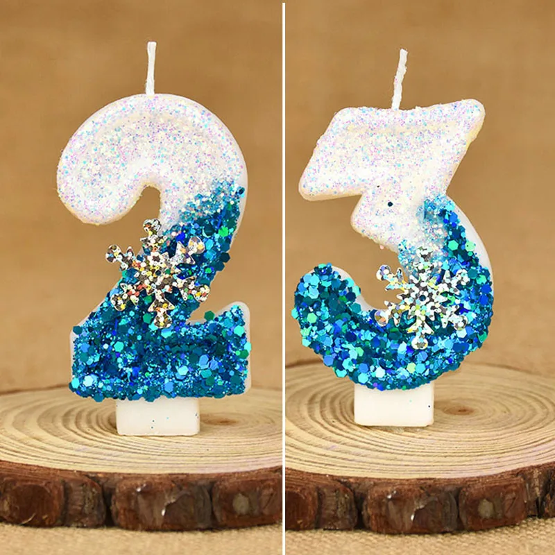 Vela con número de copo de nieve y lentejuelas, adornos digitales para pastel de cumpleaños 0-9 de Frozen para decoración de pasteles, fiesta de aniversario de Navidad, herramientas para hornear