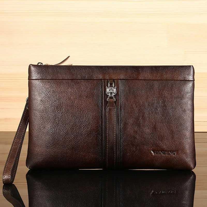 2026 New Vintage Men Large Clutch Cow Genuine Real Leather Boy Luxury Brand Business Men's Clutches Male Wallets Cash Purses