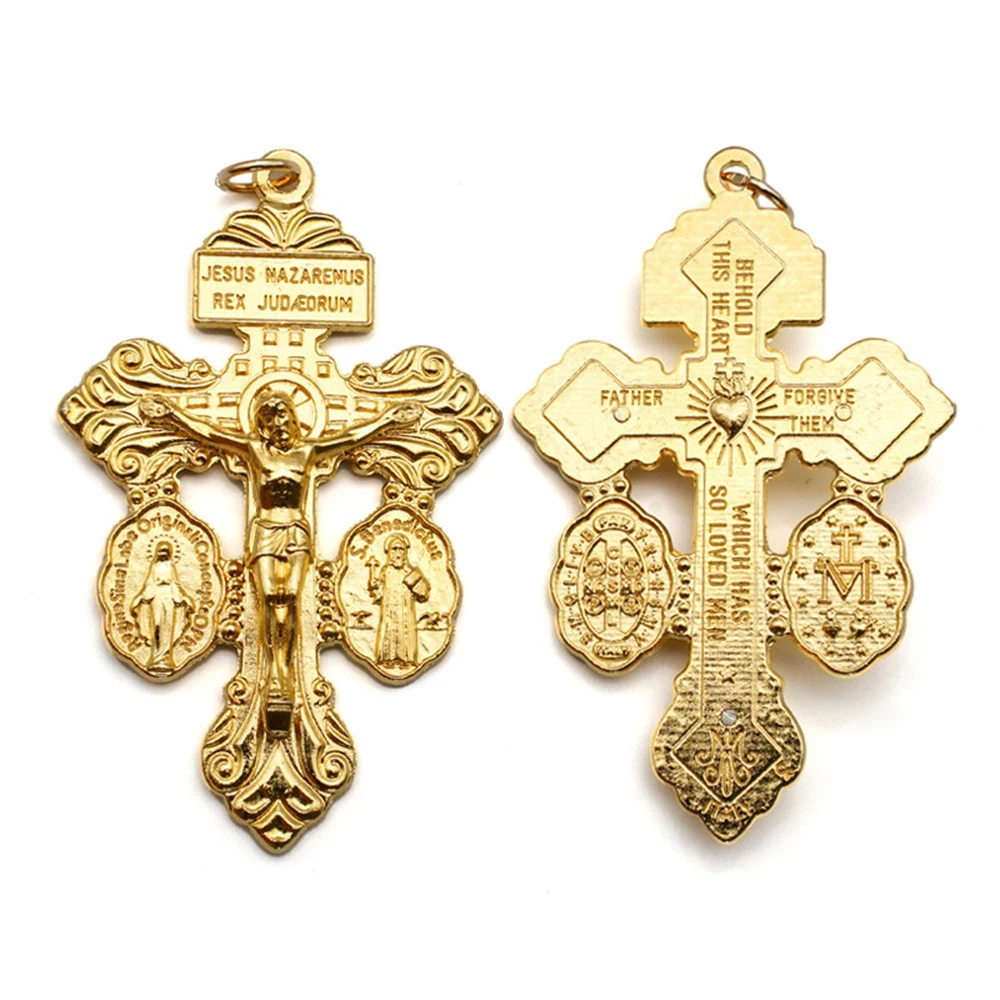 Colgante de aleación de pasión de Cristo Vintage, collar de Cruz religiosa de Color dorado, colgante DIY, collar de Jesús católico/llavero con dijes