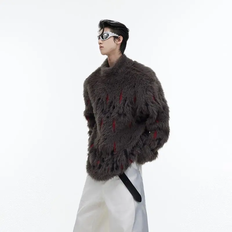 

Fur Collar Pullovers Cashmere Mens Inverted Inside-Out Fashion Male Cool Trendy Unique Special Different Unusual Youth Urban Top