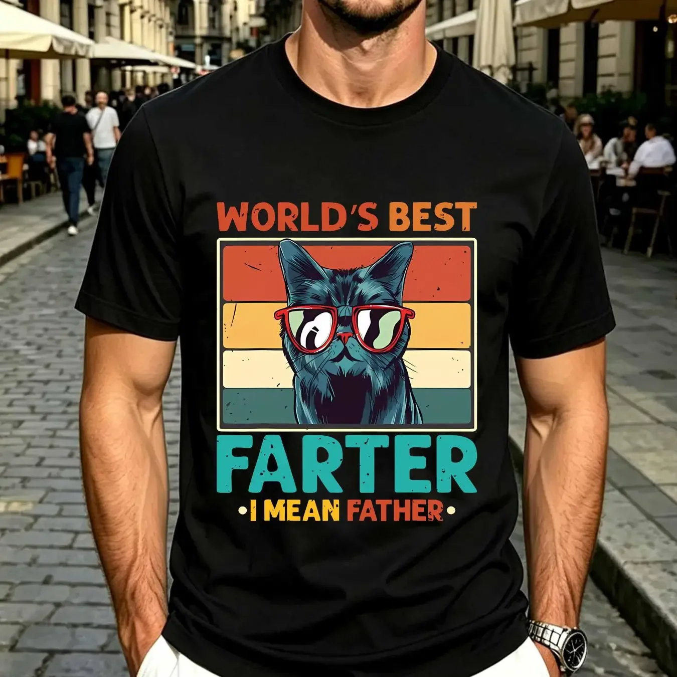 washed T Shirt Worlds Best Farter I Mean Father Cat Dad Ever Size S 5XL vintage Washed Stylish graphic Versatile Unisex fashion