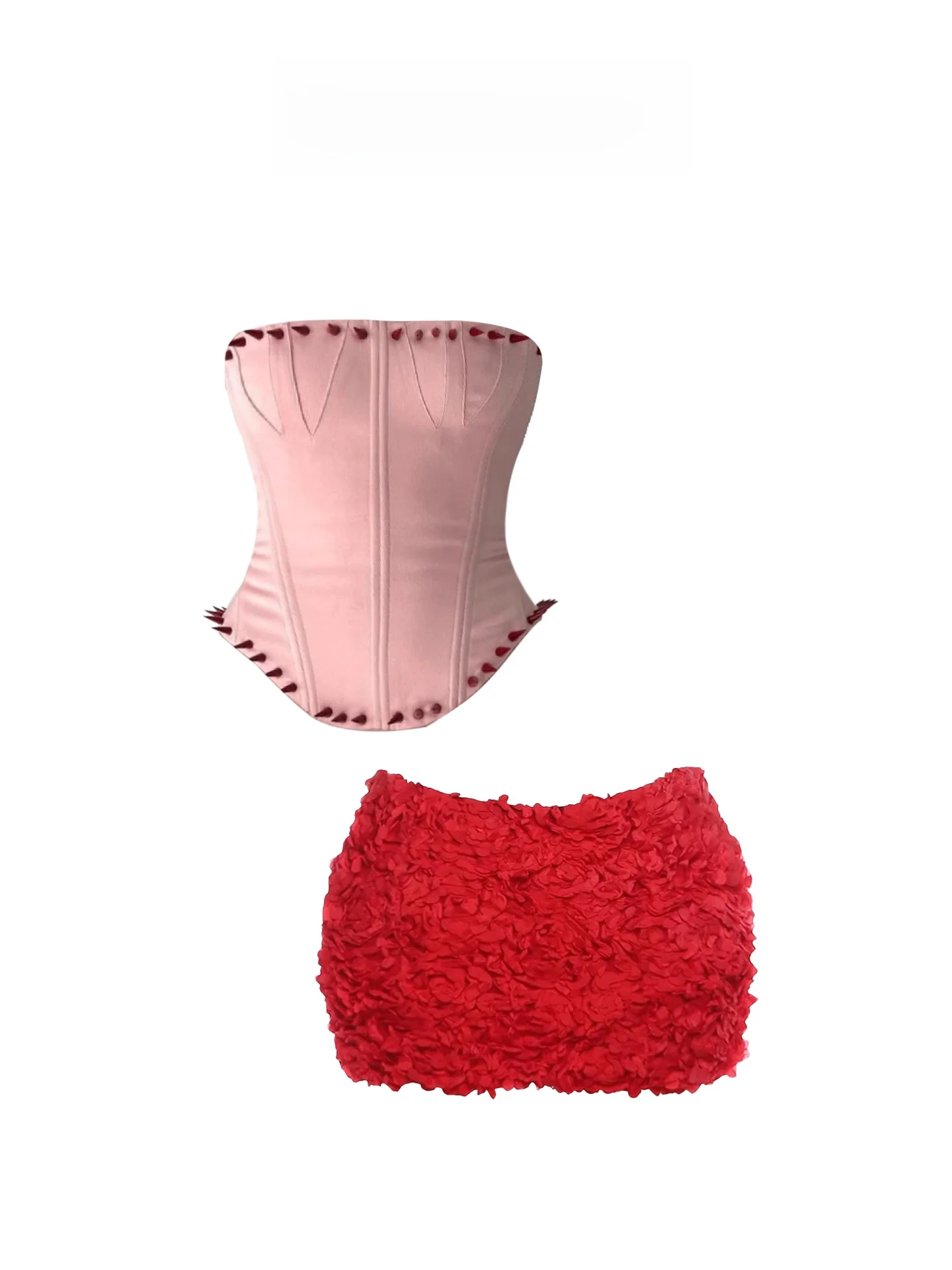 

HEZA Heavy Du Rivet Fibone Tube Top And ort Skirt Set Women's Petal Puffy Skirt Casual Faion plus Size Winter Outfit