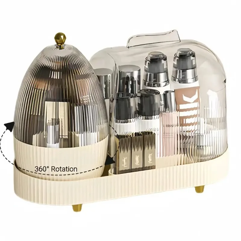 

Rotating Clear Makeup Organizer with Lid,Large Capacity Cosmetic Display Case,Bathroom Countertop or Dresser