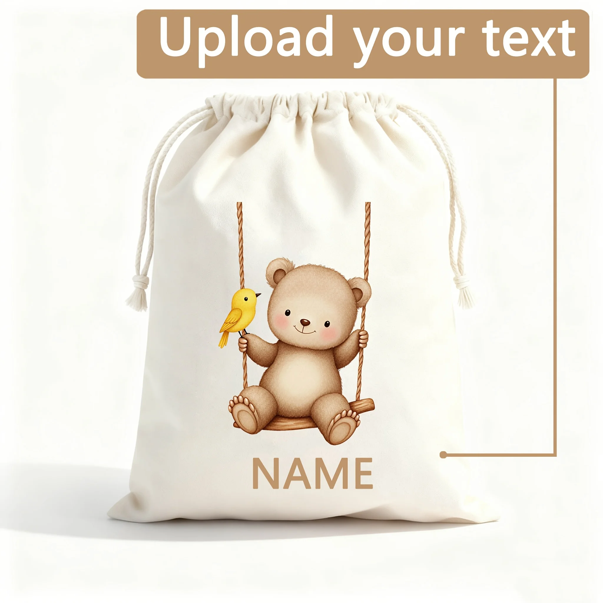 Personalized Custom Swing Bear Canvas Drawstring Bag Thick Canvas Drawstring Closure Suitable Gifts for Best Friends Birthday