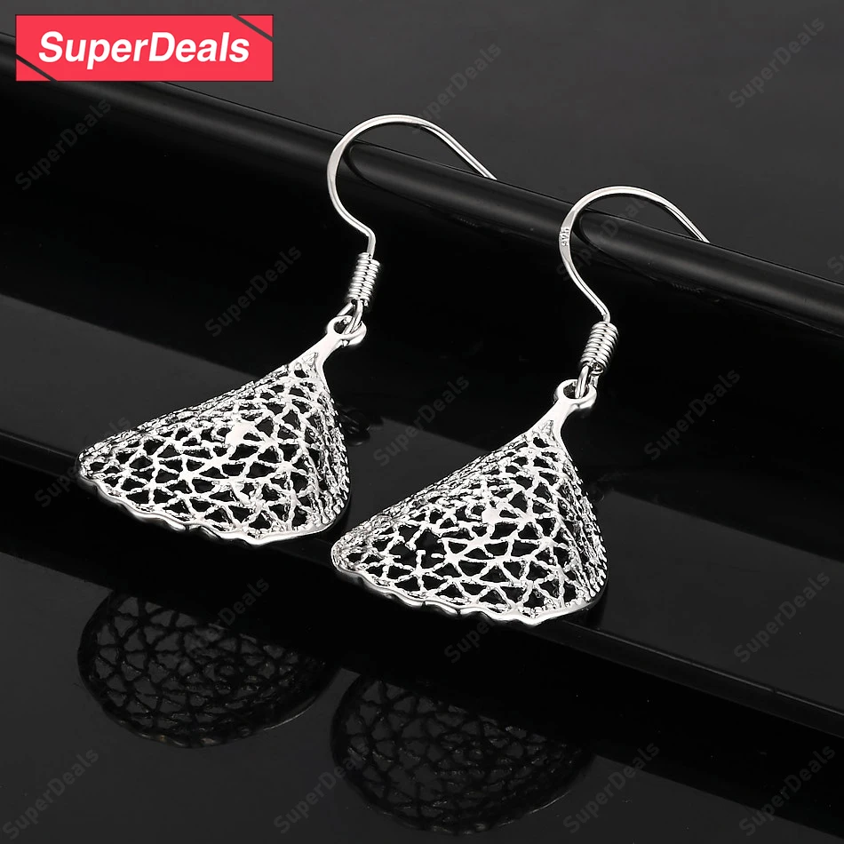 

925 Sterling Silver Grid Water Drop Drop Earrings Fashion Charm Jewelry Women Wedding Birthday Party Gift Temperament Earrings