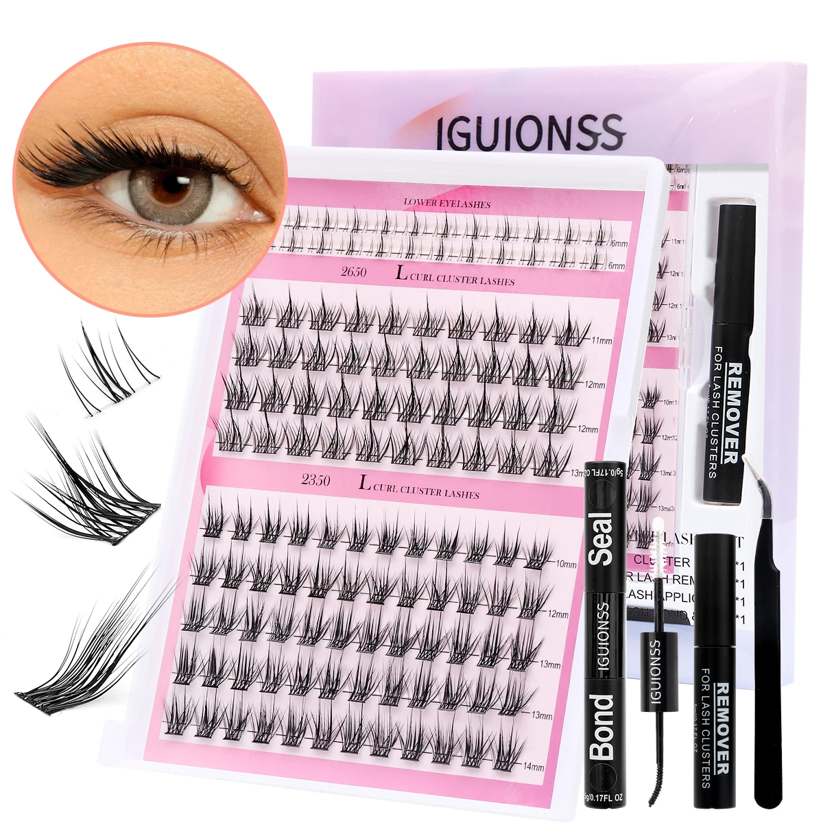 IGUatine-Kit de Cils SS, Pincettes à Colle L Curl pour Enlever la Colle des Cils, Grande Capacité