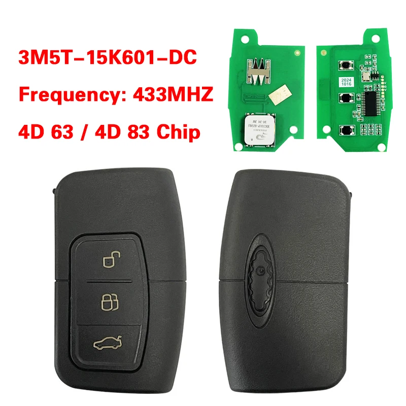 CN018048 For Ford Mondeo Focus C-Max Galaxy 2005+ Smart Key FCC 3M5T-15K601-DC 433MHz 4D63/4D83 Chip PN 1698112 Keyless Go
