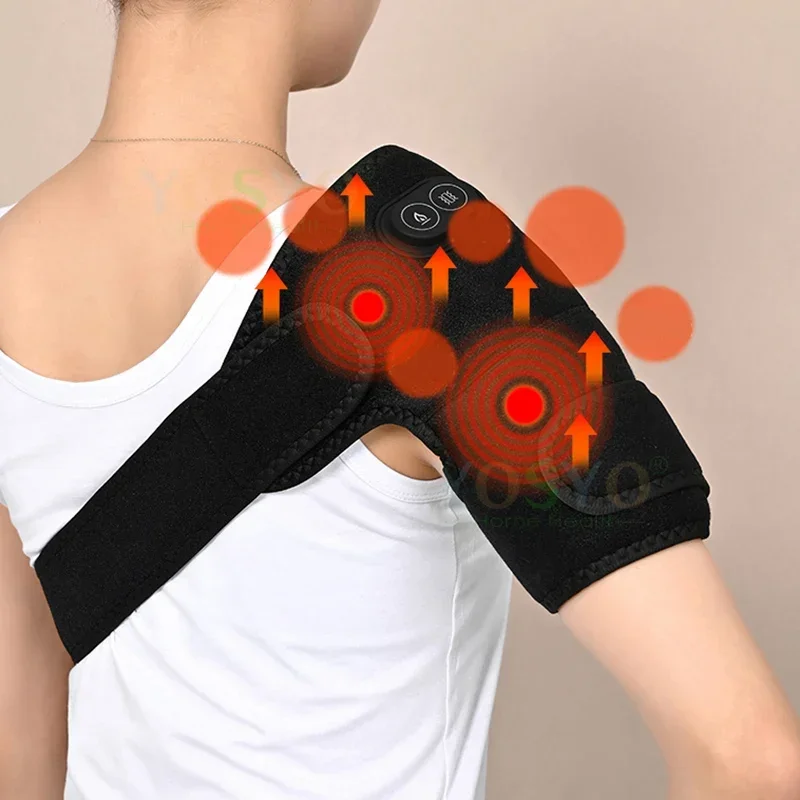 New Electric Shoulder Brace Heated Knee Massager Vibration Massage Black Support Strap with Adjustable Three Levels of Heating - Image 6