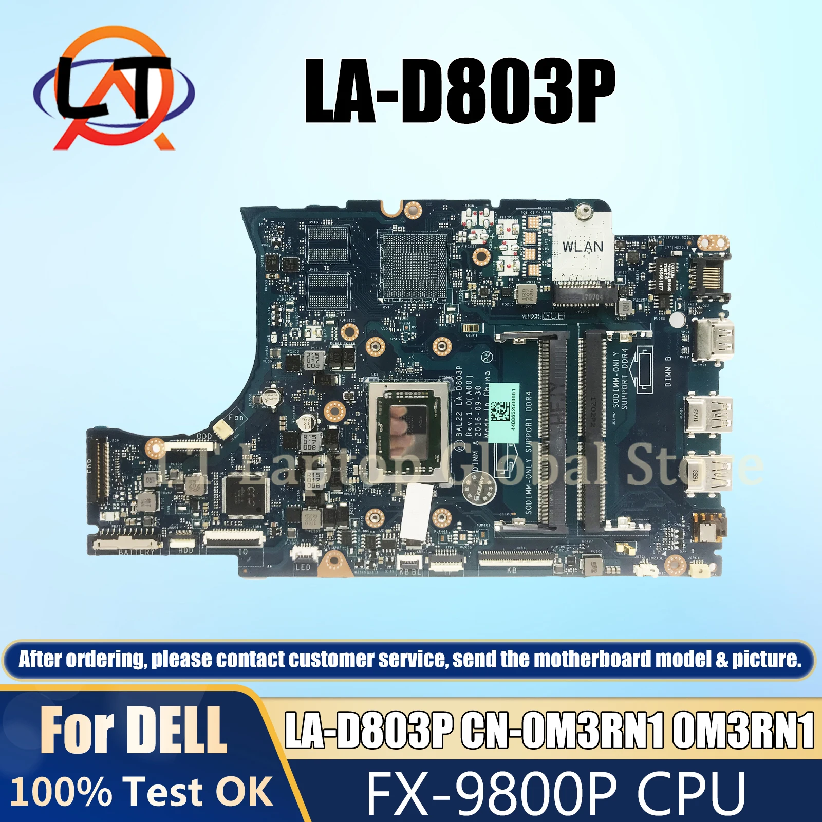 LA-D803P For DELL LA-D803P Notebook Mainboard Laptop Motherboard CPU FX-9800P DDR4 100% Test OK