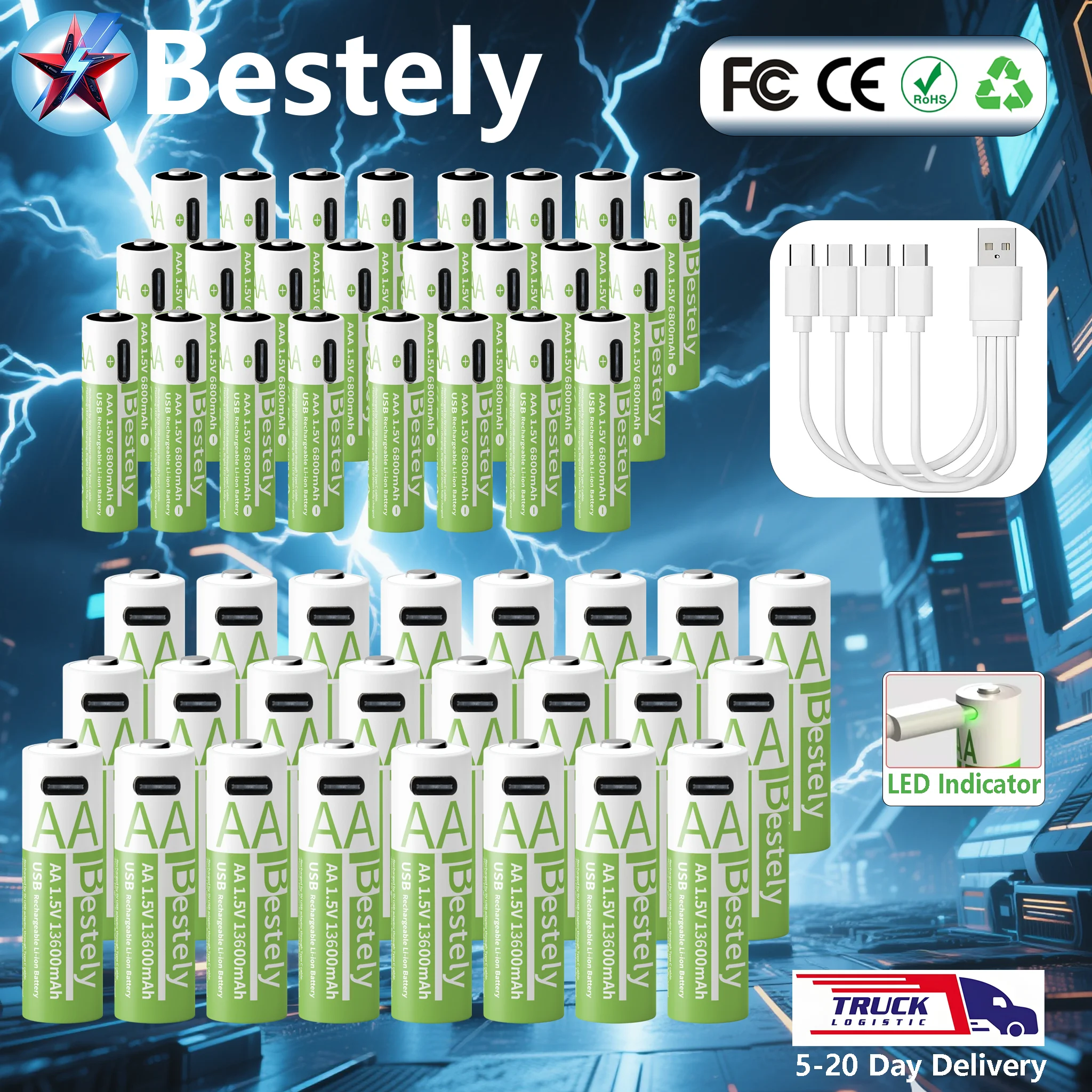 

Набор перезаряжаемых аккумуляторов для пульта дистанционного управления 1,5 В, быстрая зарядка AA AAA с кабелем USB-Type-C