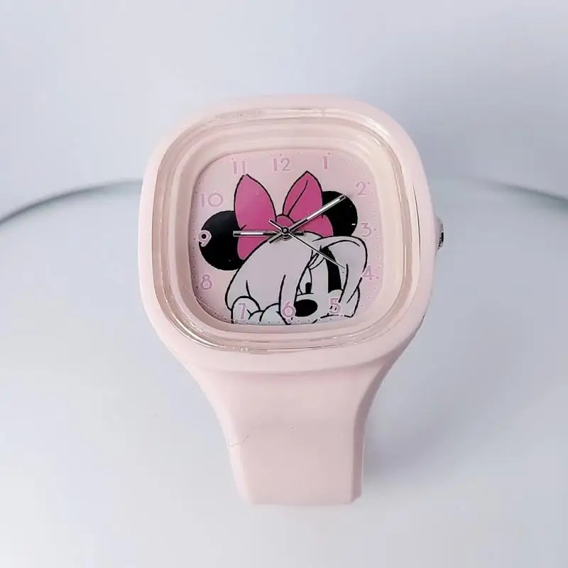 Kawaii Disney Mickey Mouse Cartoon Watch Square High-Quality Skin Feel Silicone Watch Adjustable Watch Ladies Watch Clock Wrist